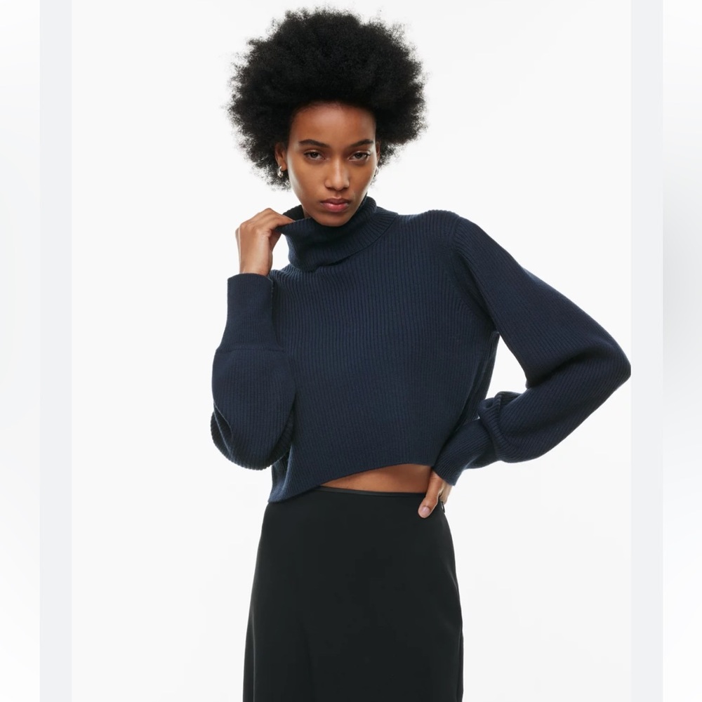 RARE Icicle Navy Blue Thick Ribbed 100% Wool Turtle Neck Sweater